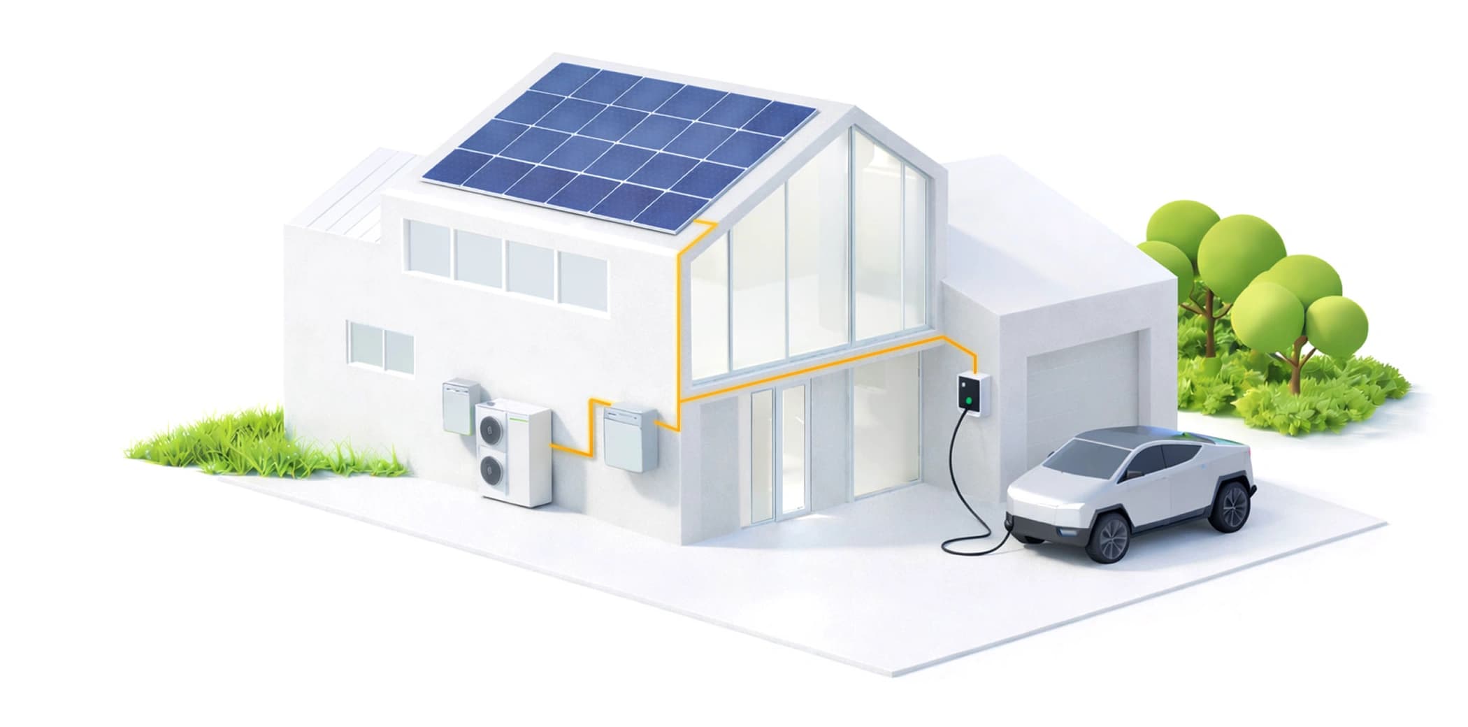 Modern house with solar panels, heat pump, EV charger, and window upgrades